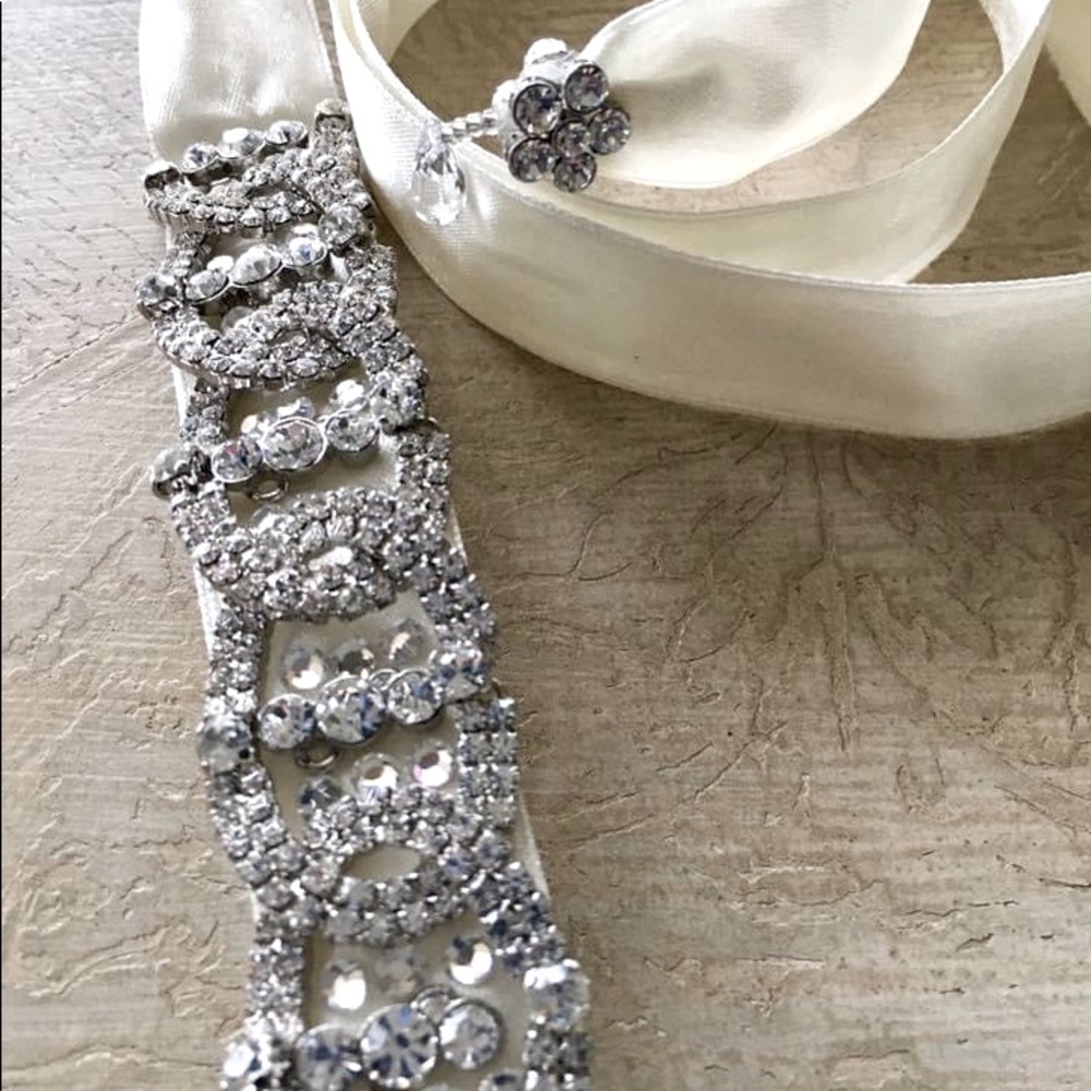 Rhinestone Bone Ivory belt sash bridal